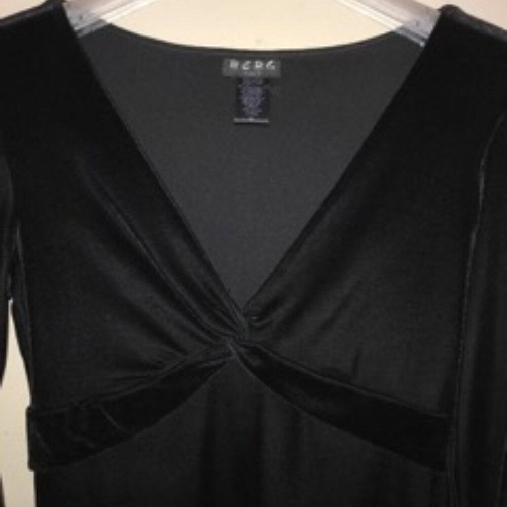 BCBG Paris Dress Vintage Black Velour Knotted V-neck Stretch 3/4 Sleeve Size M